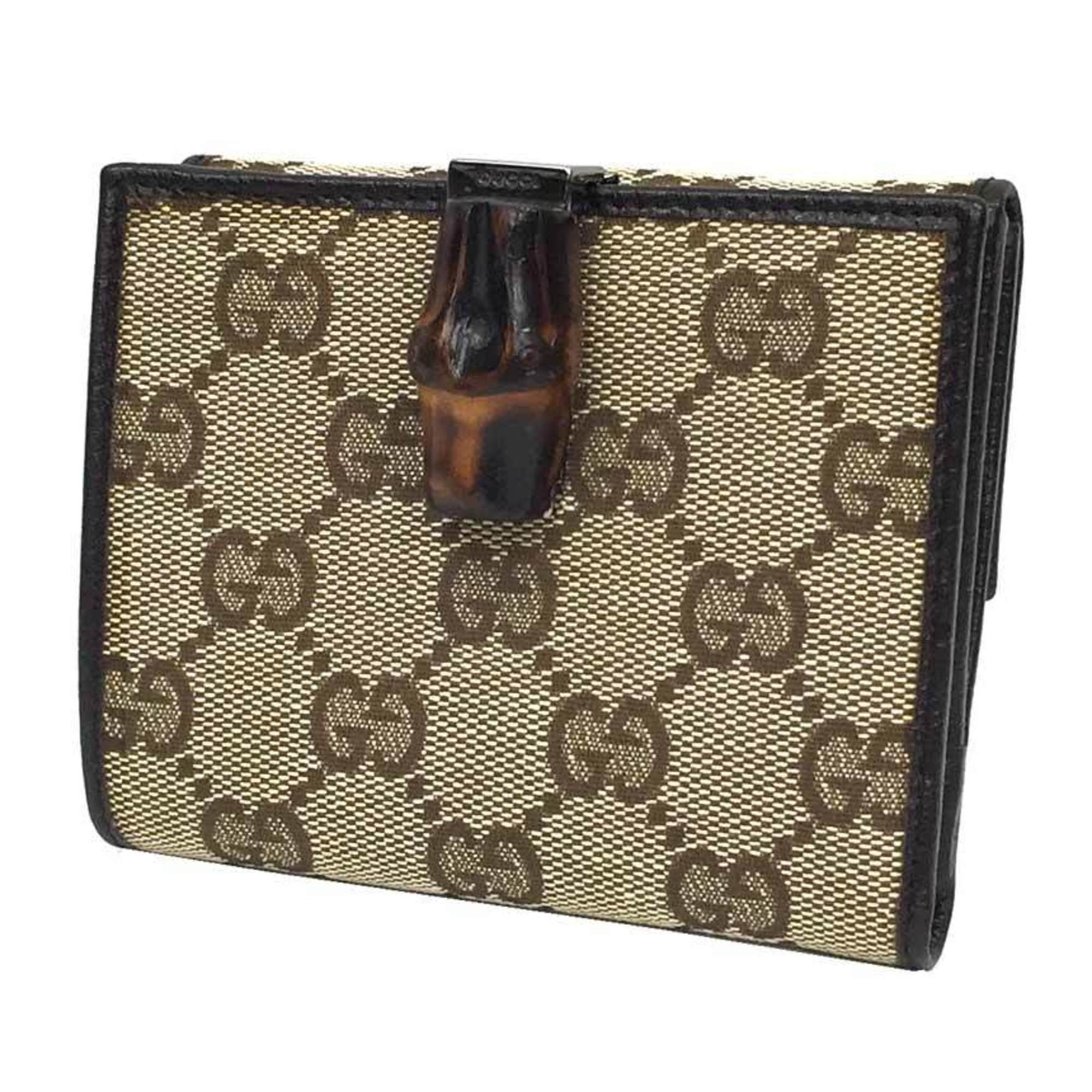 Gucci GG canvas fold wallet (coin purse) beige x dark brown WG