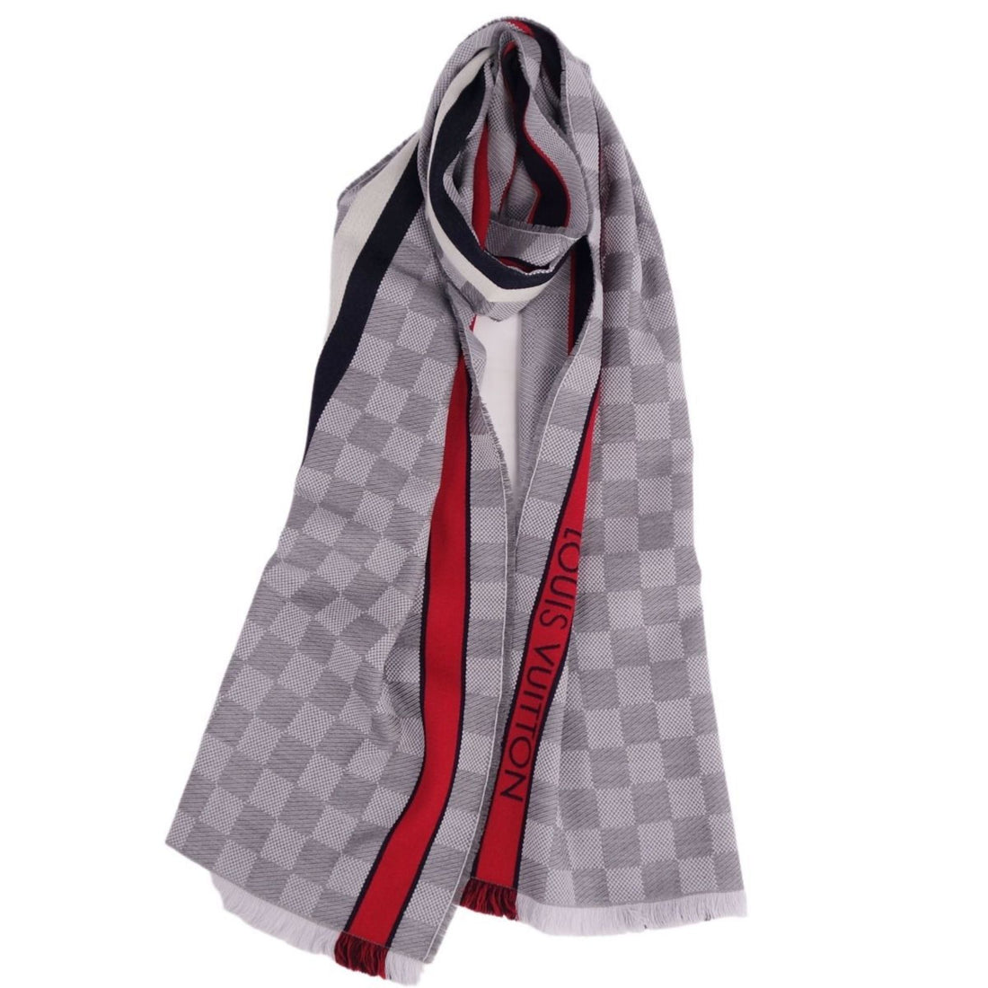 LOUIS VUITTON muffler stole Echarpe Damier LV wool 100% ladies gray