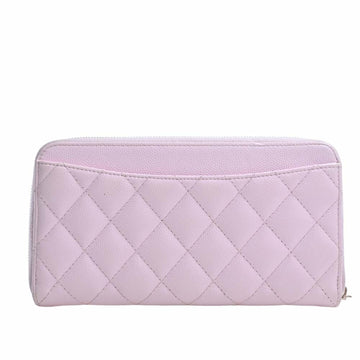 Chanel Caviar Skin Matelasse Coco Mark Round Long Wallet Pink Ladies