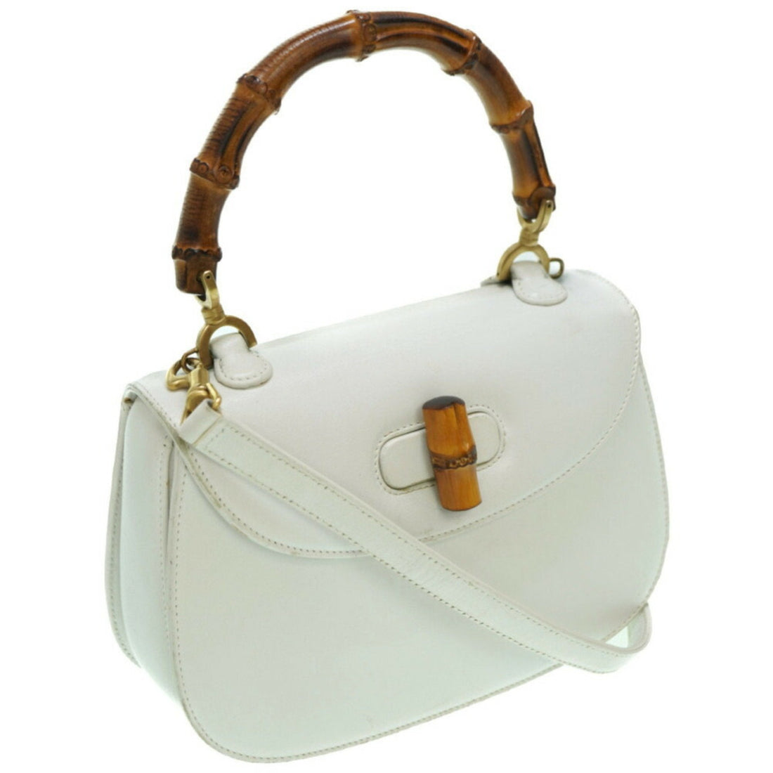 GUCCI bamboo shoulder handbag leather white  strap