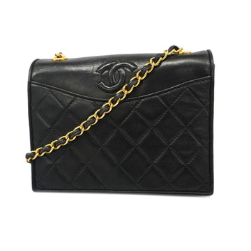 Chanel Shoulder Bag Matelasse Chain Lambskin Black Women's