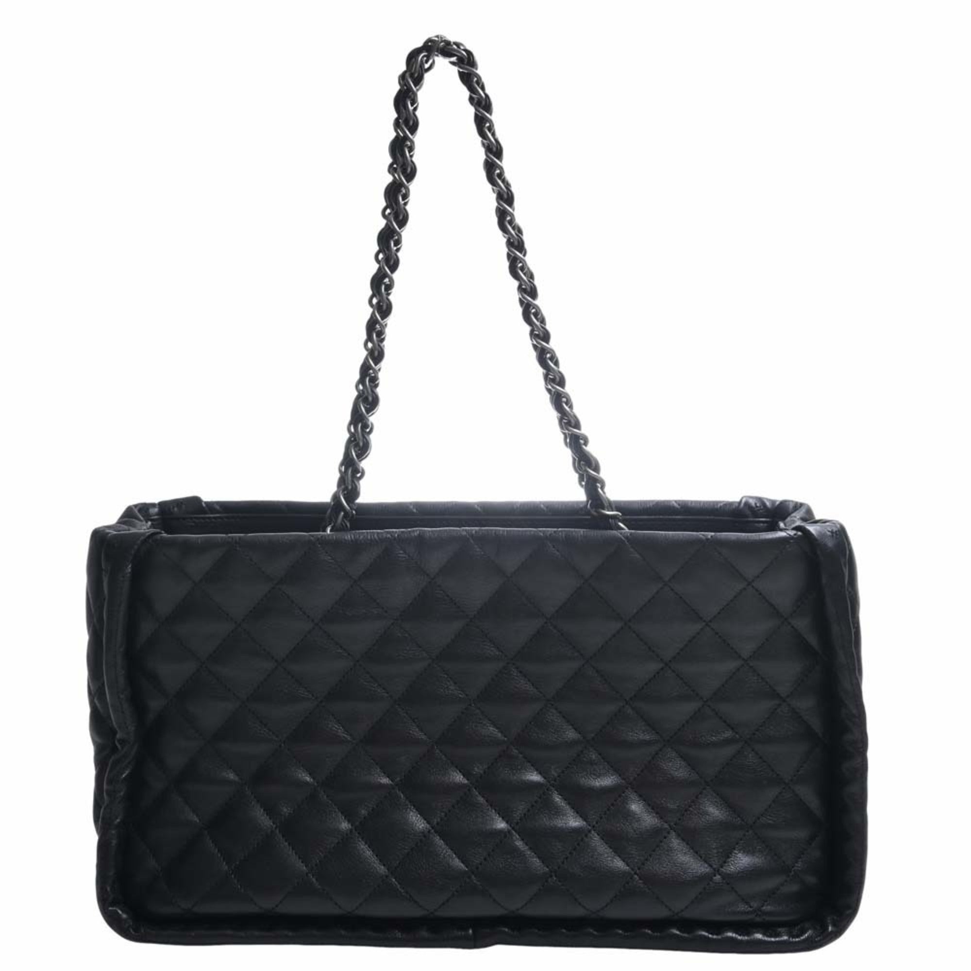 Chanel Leather Matelasse Coco Mark Chain Tote Bag Black Ladies