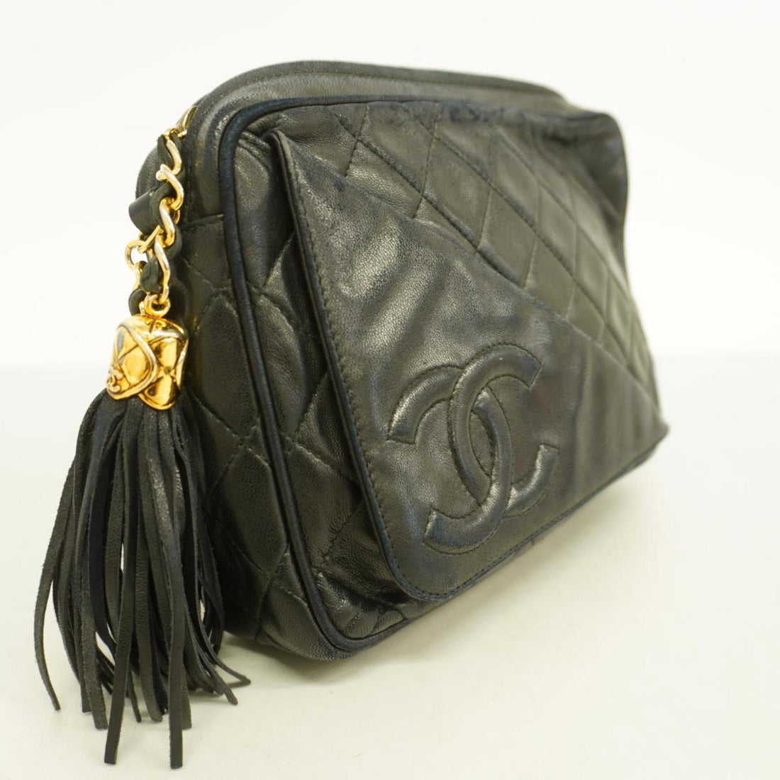 Chanel Shoulder Bag with Matelasse Bag, Lambskin, Black, Women's