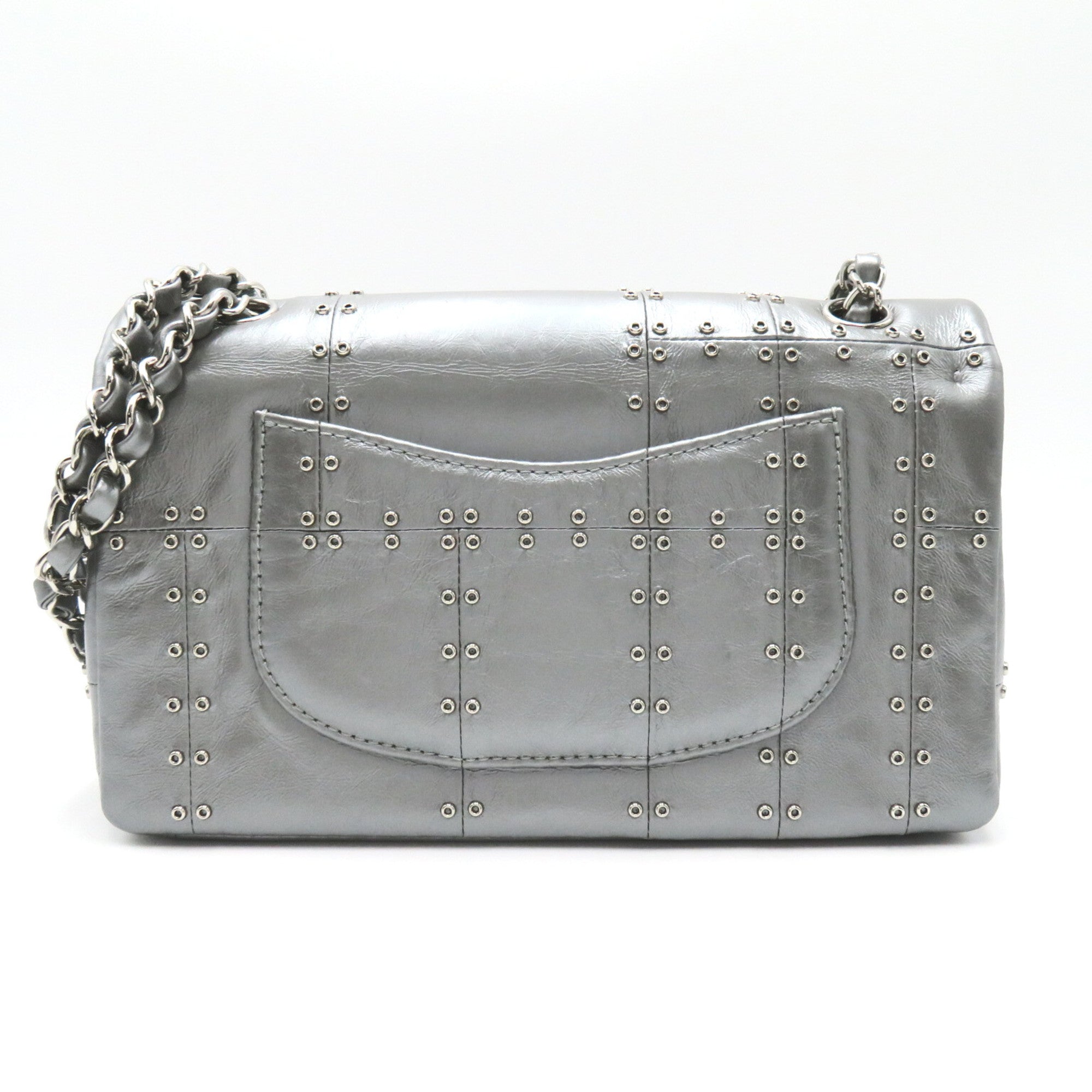 CHANEL Airline W Flap ChainShoulder Silver Calfskin [cowhide]