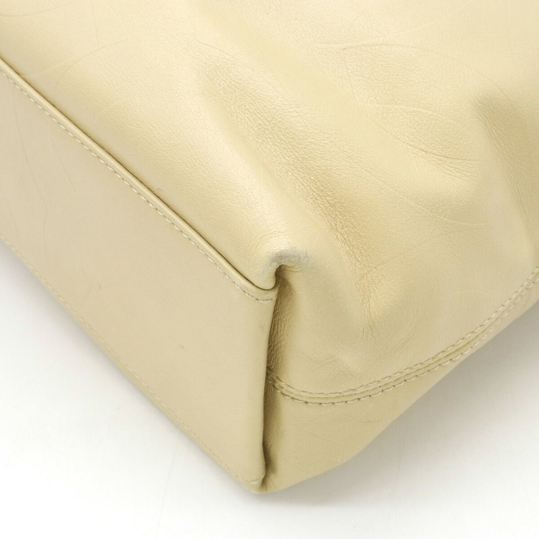 Chanel here mark type push Tote Bag shoulder leather beige