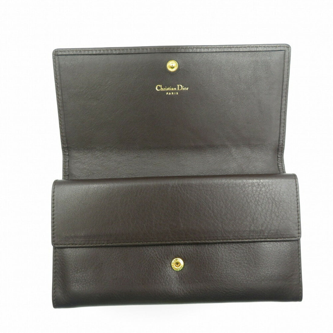 CHRISTIAN DIOR leather dark brown long wallet