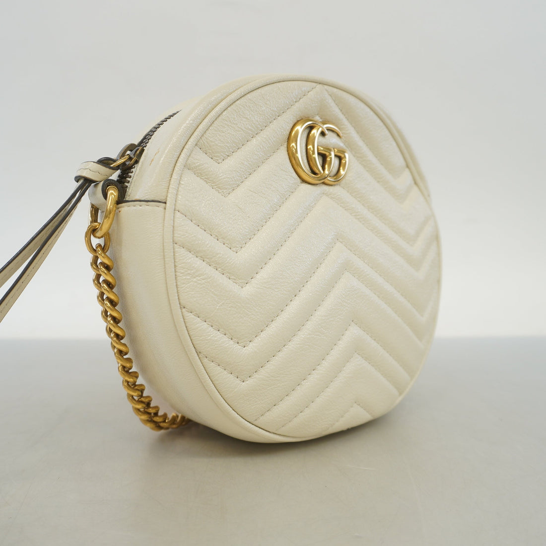 Gucci Shoulder Bag GG Marmont 550154 Leather Ivory Gold metal
