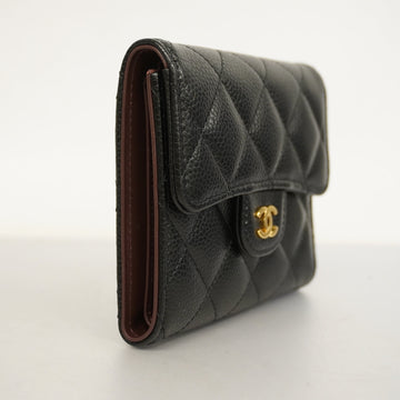 ChanelAuth  Matelasse Tri-fold Wallet Gold Metal Fittings Women's Caviar Leather