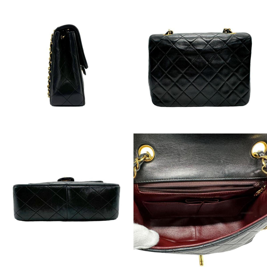 CHANEL Shoulder Bag Lambskin Black Gold Women's z1848