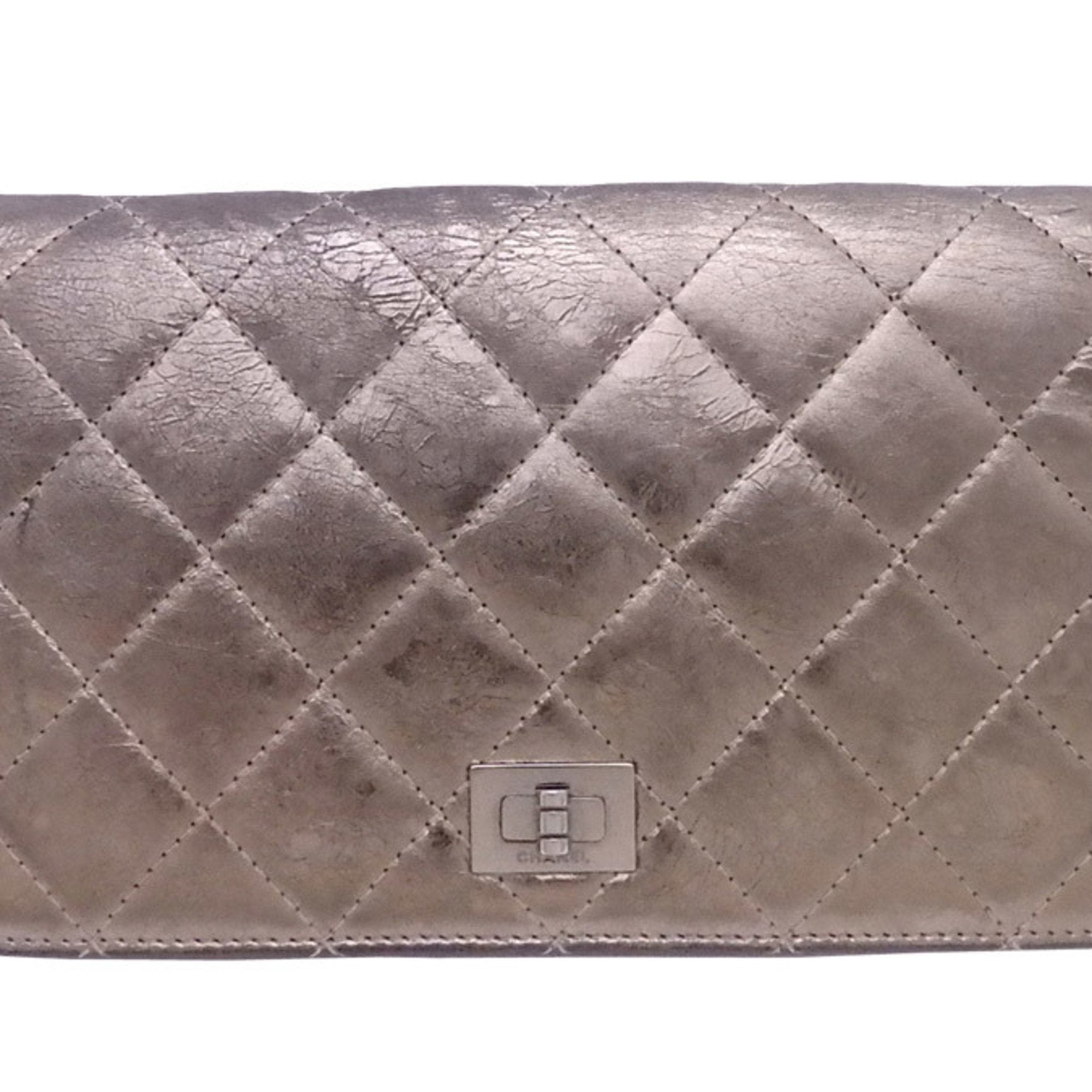 Chanel Bi-Fold Wallet Matrasse 2.55 Silver Gold Leather Women's