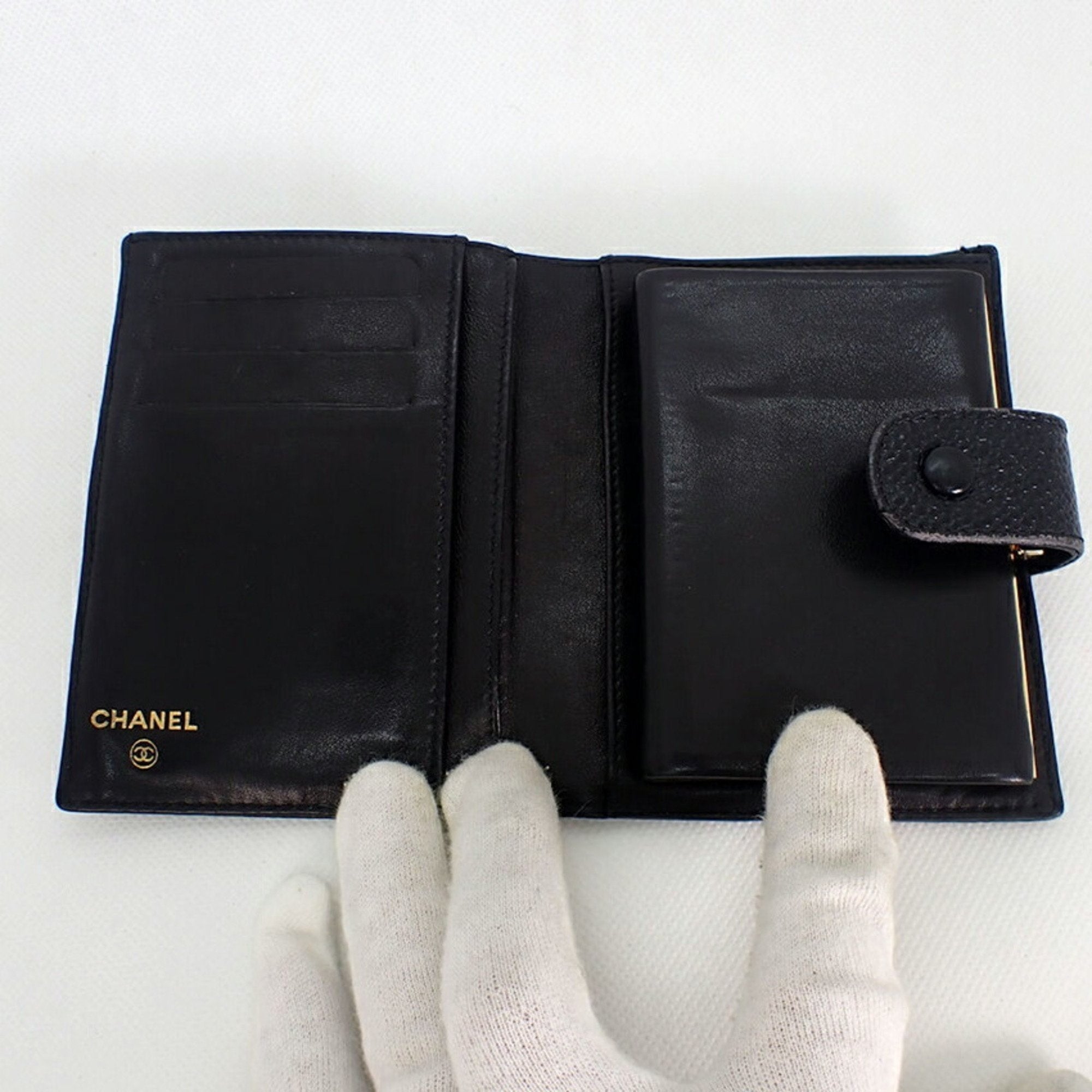 Chanel caviar skin black two fold wallet