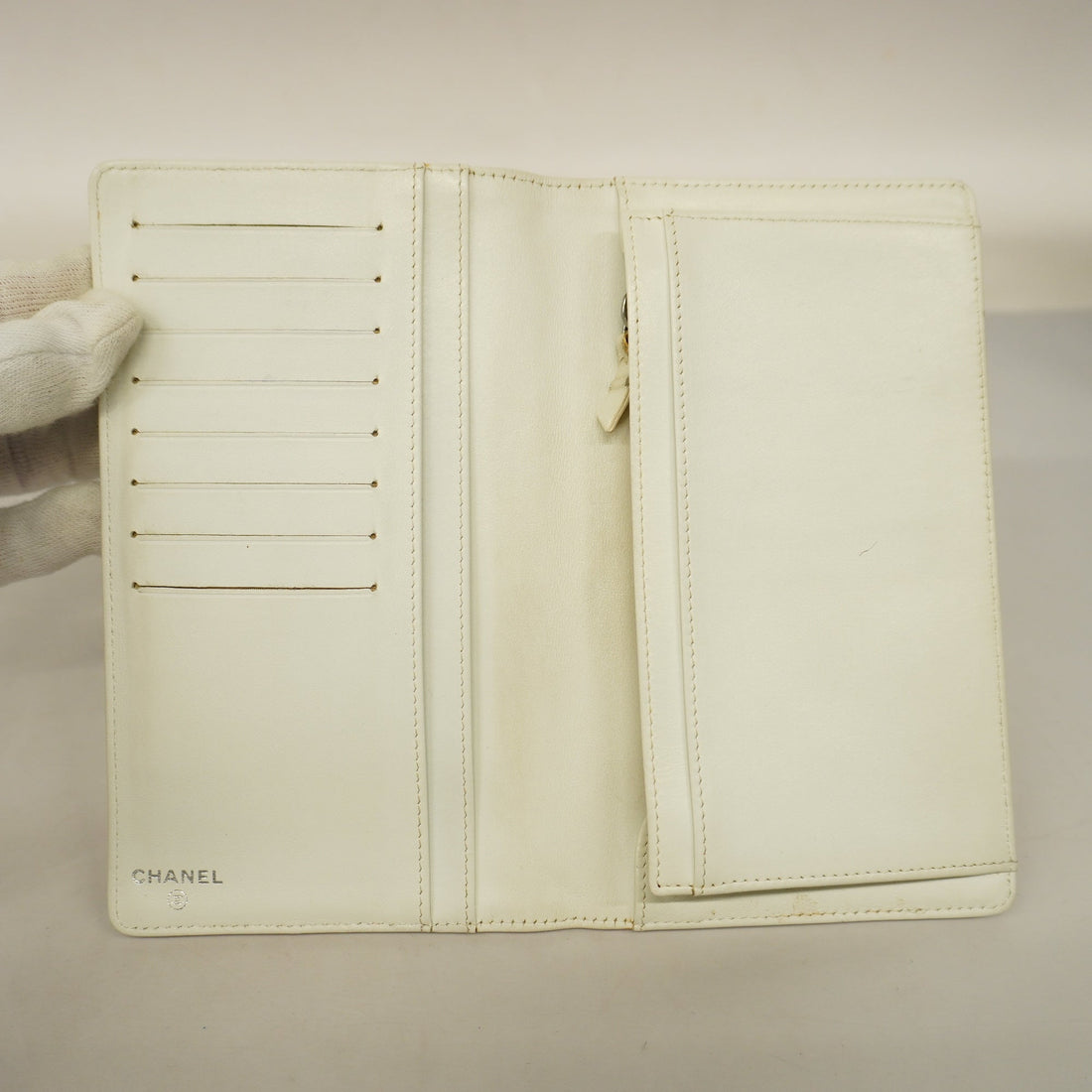 ChanelAuth  Matelasse Long Wallet Silver Metal Fittings Women's Lambskin Wallet