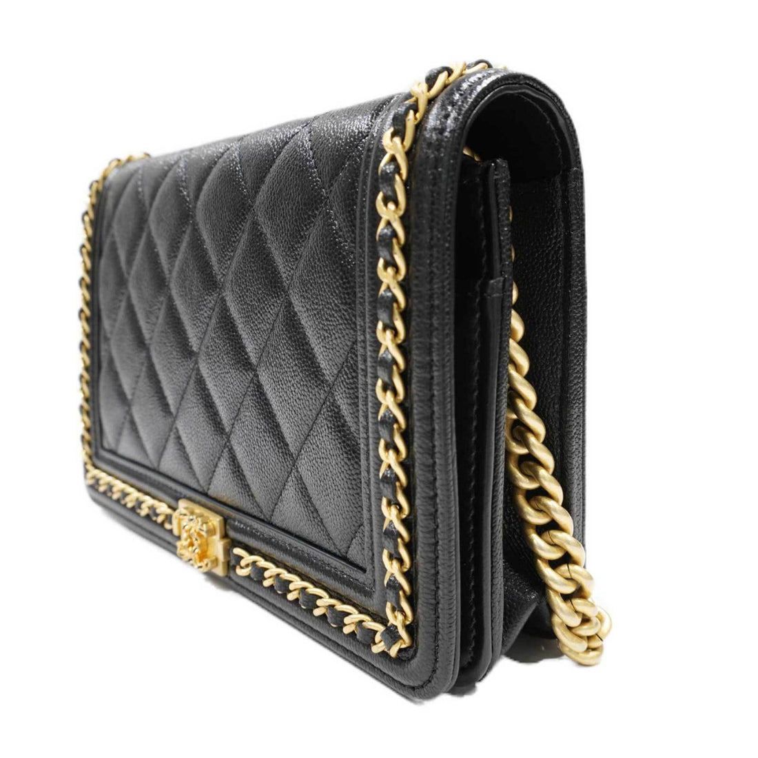 Chanel [] 19 Chain Shoulder Bag Black/G Metal Fittings Caviar Skin Women's Men's
