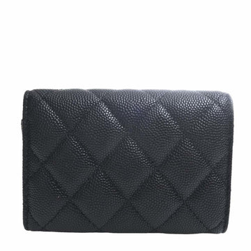 Chanel Caviar Skin Matelasse Coco Mark Trifold Wallet Black Ladies