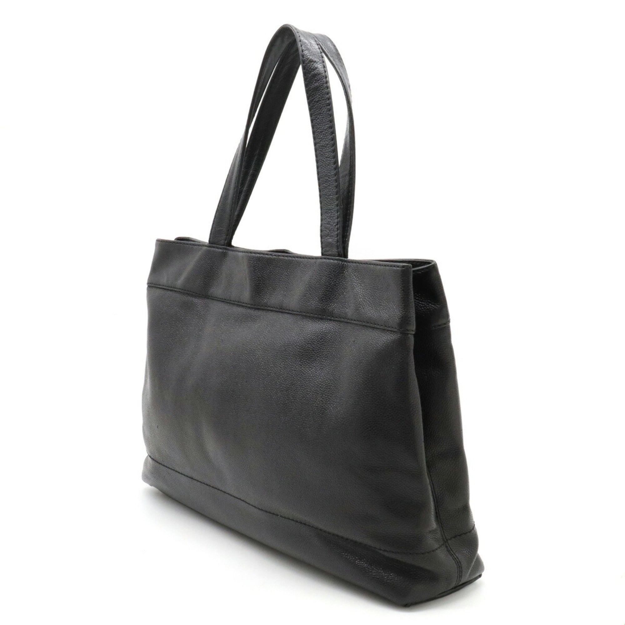 Chanel Caviar Skin Coco Mark Tote Bag Shoulder Leather Black