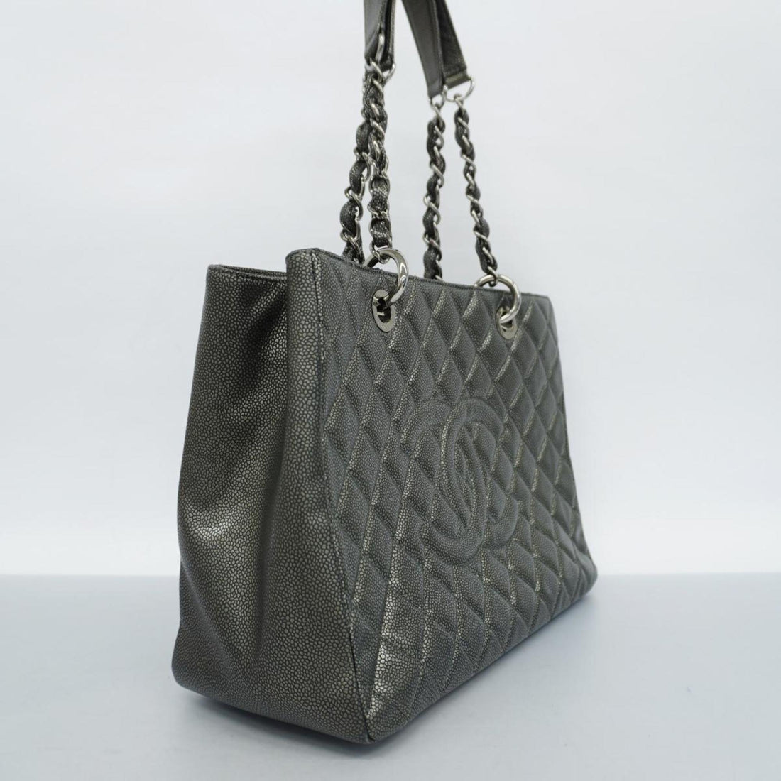 Chanel Shoulder Bag Matelasse Chain Caviar Skin Metallic Grey Women's