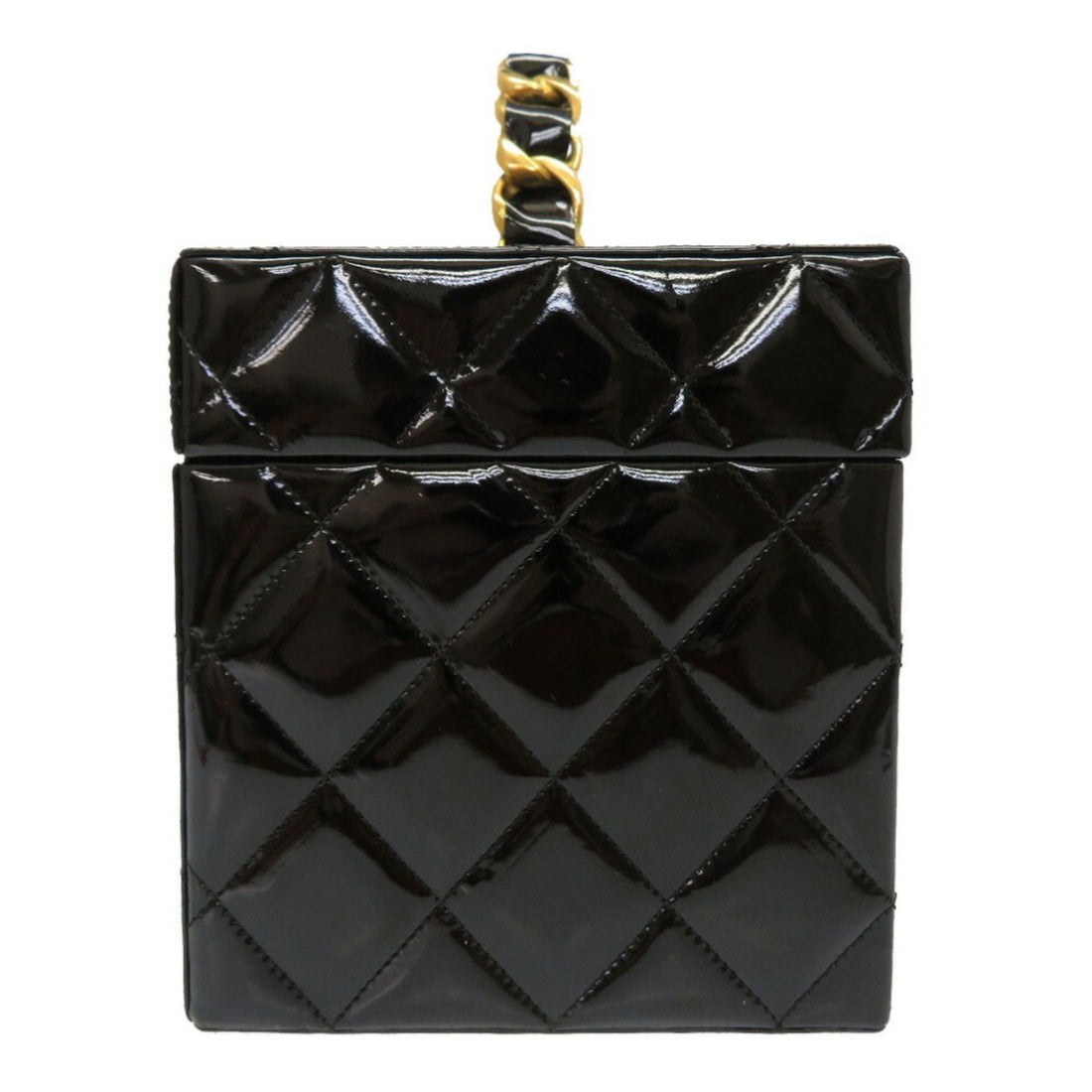 Chanel Matrasse Enamel Black 2nd Gold Metal Fittings Vintage Coco Mark Turn Lock Vanity Bag 0032 Chanel