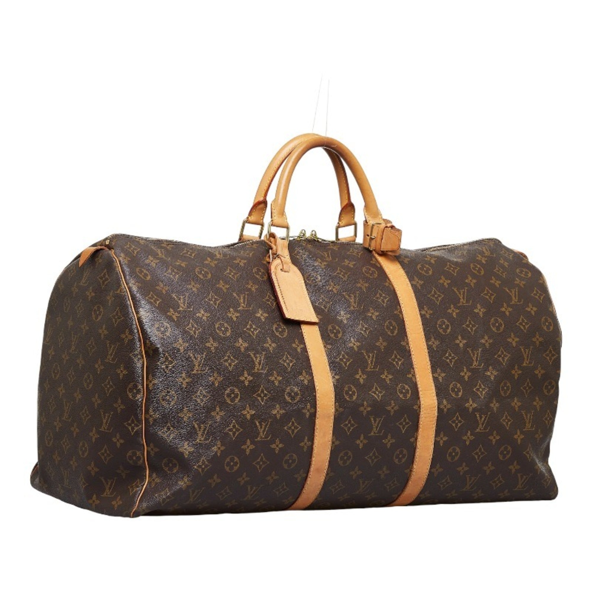 LOUIS VUITTON Monogram Keepall 60 Boston Bag M41422 Brown PVC Leather Ladies