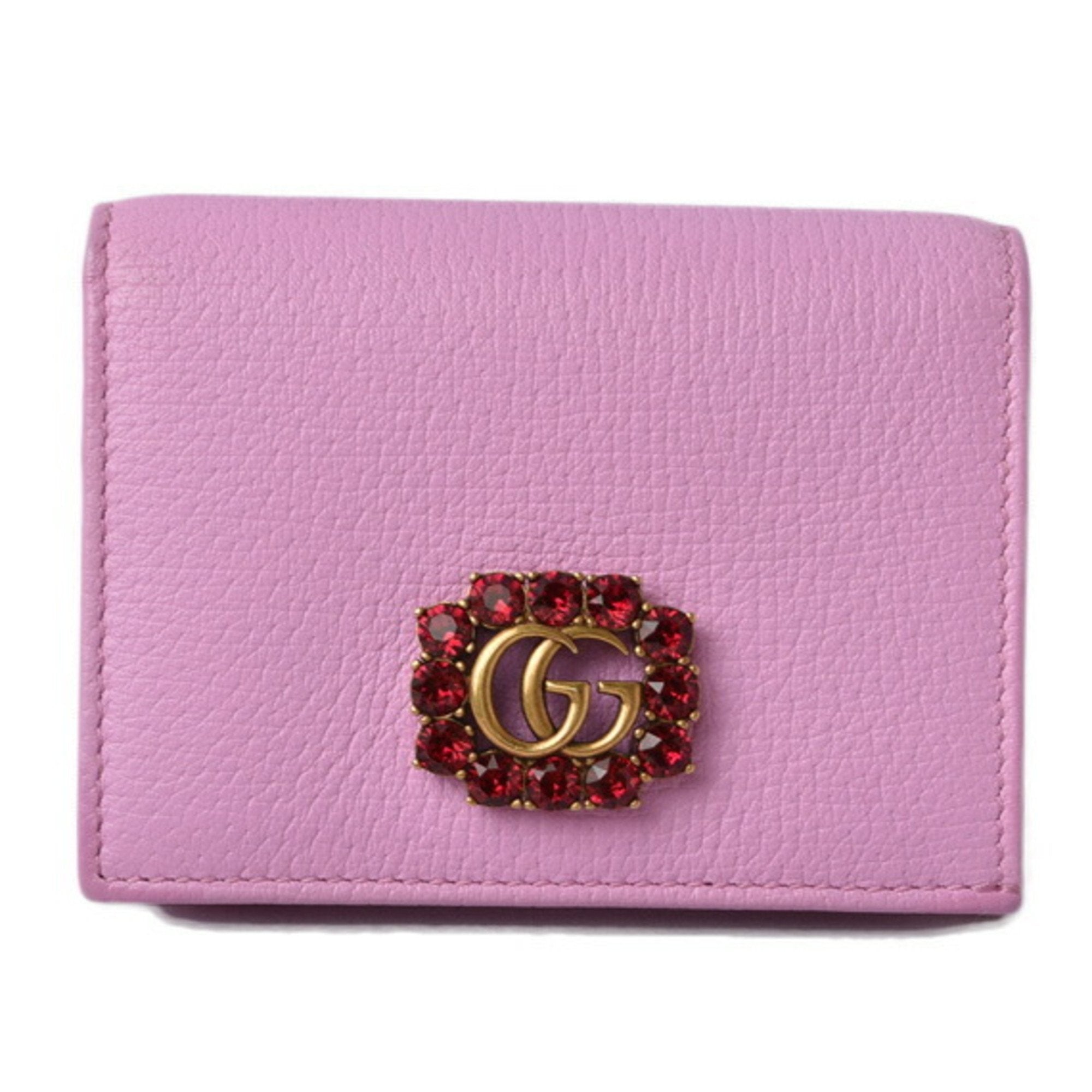 Gucci Mini Wallet/Coin Case GUCCI Folding Wallet 499783 GG Marmont Rhinestone Rose Pink