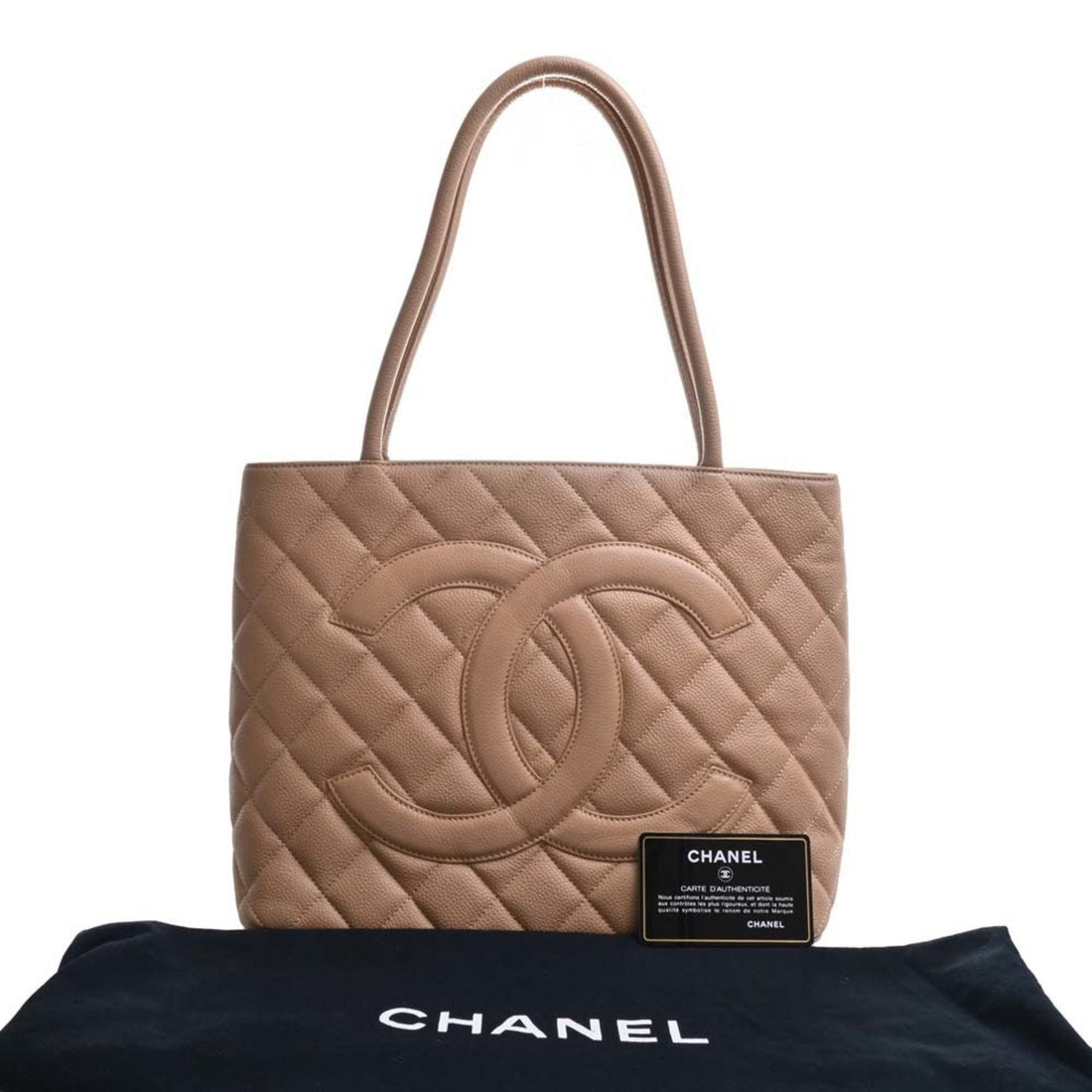 Chanel Caviar Skin Coco Mark Reproduction Tote Bag Beige Ladies