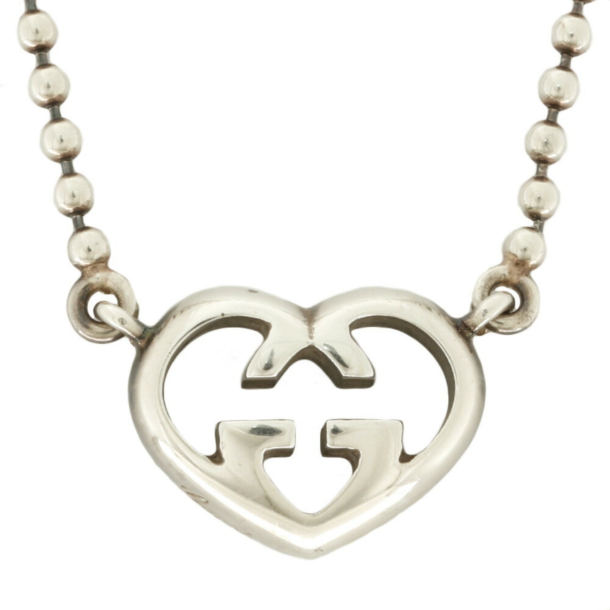 Gucci SV925 Necklace Heart GG Interlocking G Silver Ladies 925