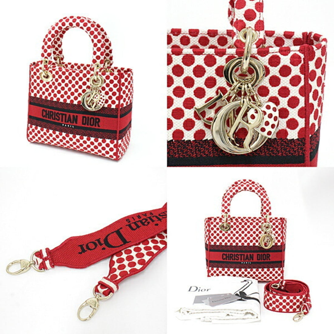 Christian Dior DIOR Dior Amour Lady D-Lite Dee Light Mini Medium Bag Red x Polka Dot Canvas M0565OBBE_933U HandBag Shoulder