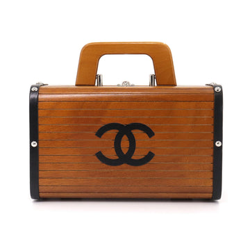 Chanel wood vanity hand Bag leather brown black silver metal fittings vintage Wood Vanity