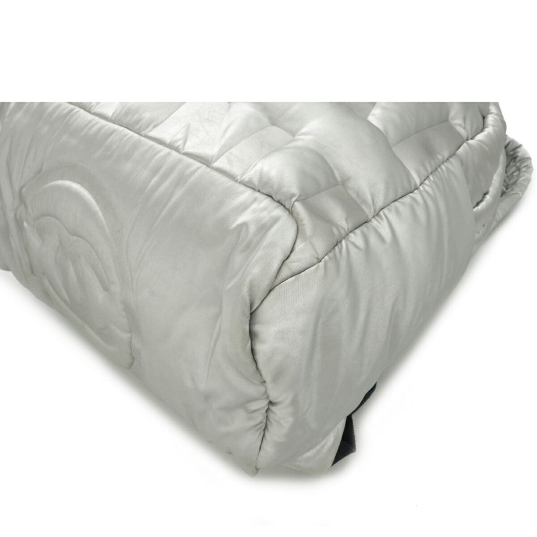 Chanel Dudone Backpack Rucksack Daypack Embossed Nylon Silver Black A91933