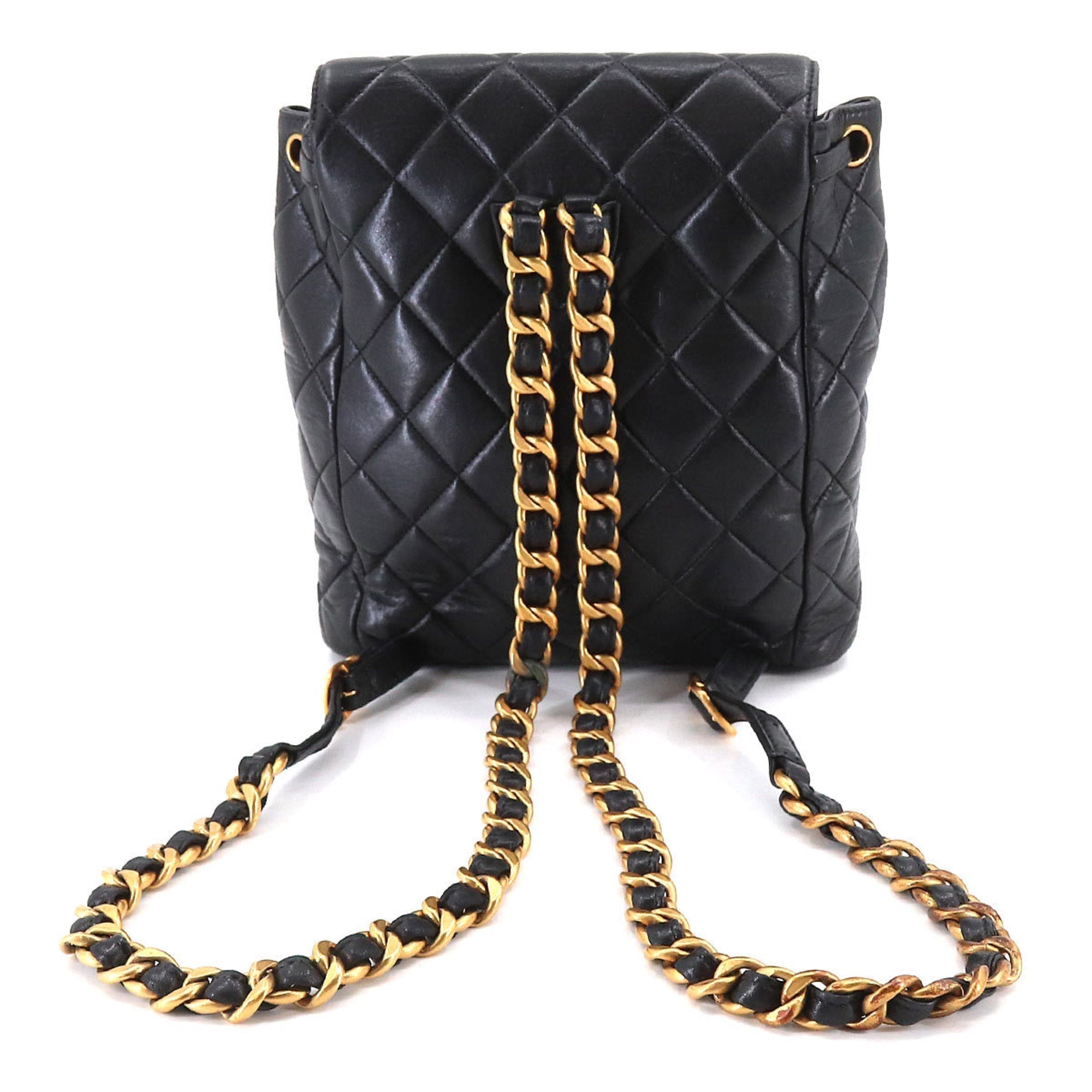 Chanel Matelasse Chain Backpack Rucksack Leather Black Vintage Gold Hardware duma