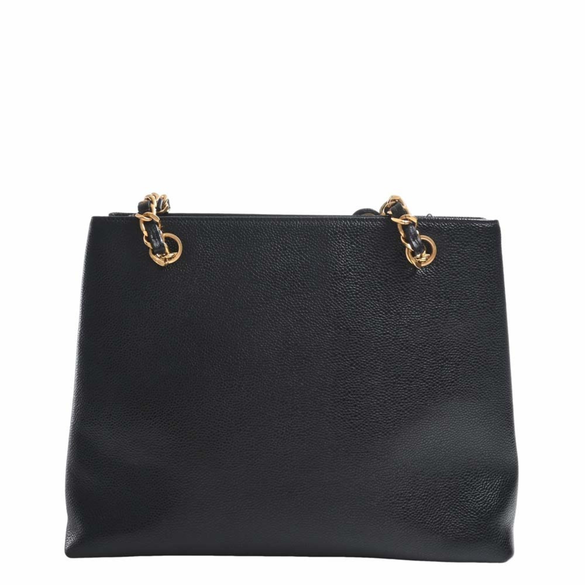 Chanel Caviar Skin Coco Mark Chain Tote Bag Black Ladies