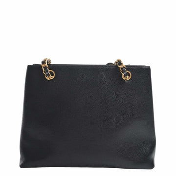 Chanel Caviar Skin Coco Mark Chain Tote Bag Black Ladies