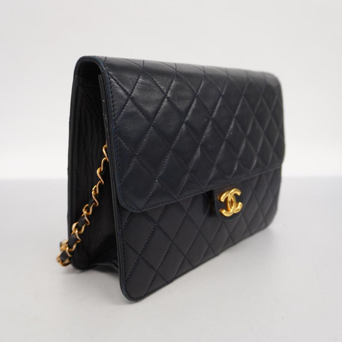 Chanel Shoulder Bag Matelasse Chain Lambskin Navy Women's