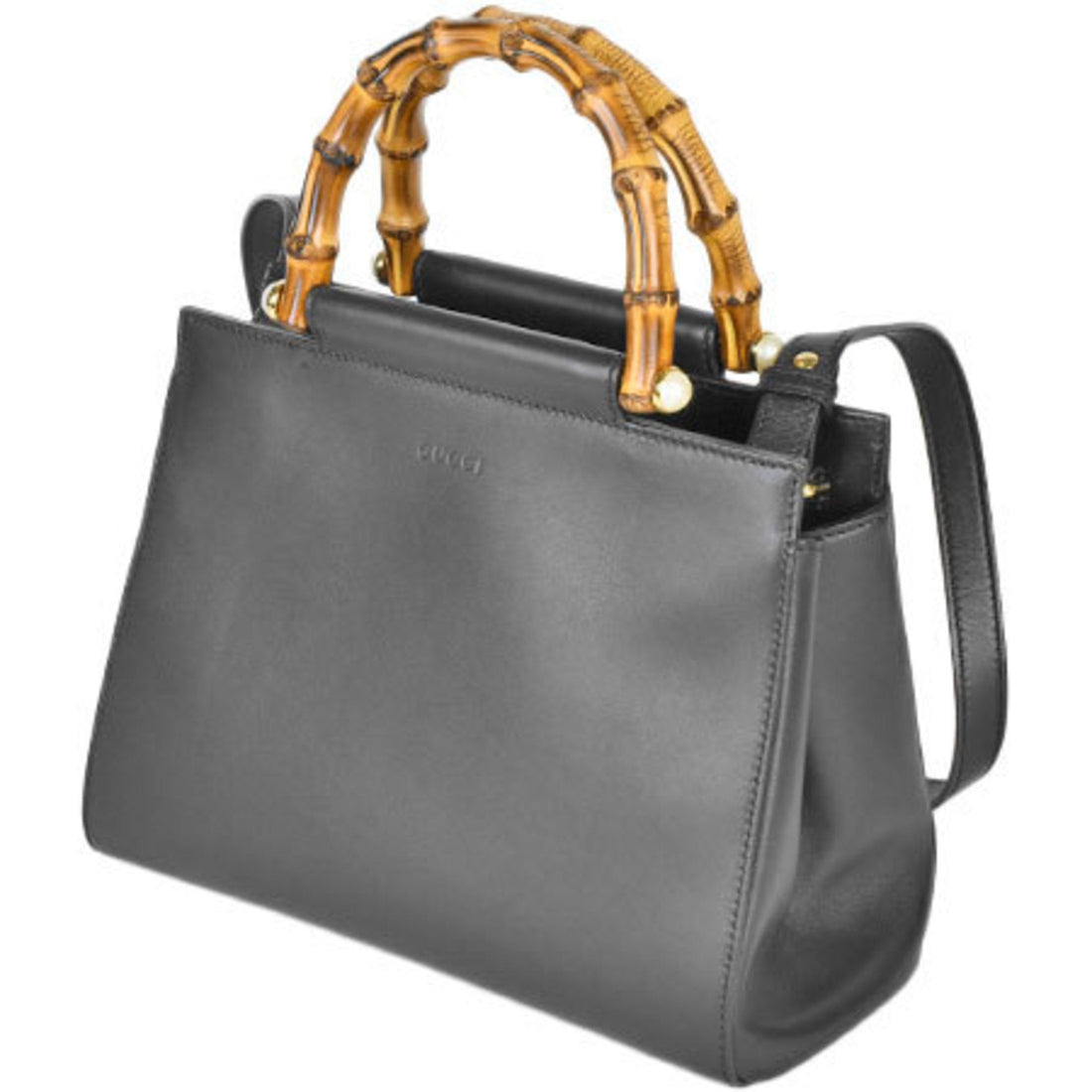 Gucci Nimfair Bamboo Handbag Shoulder Bag 2Way Leather Black 453767