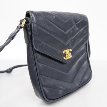 CHANEL   V Stitch Leather Shoulder Bag Navy