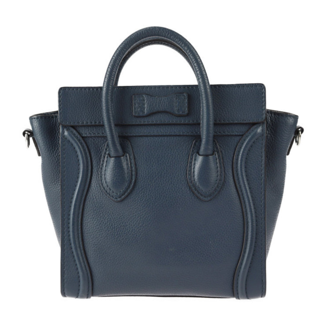 Celine Luggage Nano Shopper Handbag 168243 Leather Navy Silver Hardware 2WAY Shoulder Bag