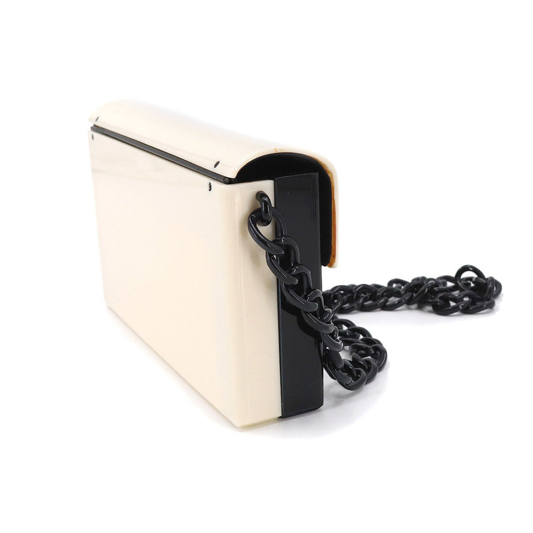 Chanel Bicolor Chain Shoulder Bag Plastic Black White Coco Mark Vintage