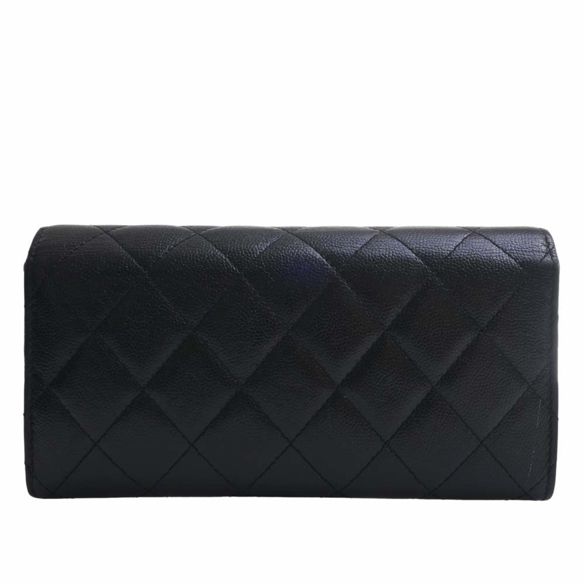 Chanel Caviar Skin Matelasse Coco Rock Bifold Long Wallet Black Ladies