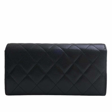 Chanel Caviar Skin Matelasse Coco Rock Bifold Long Wallet Black Ladies