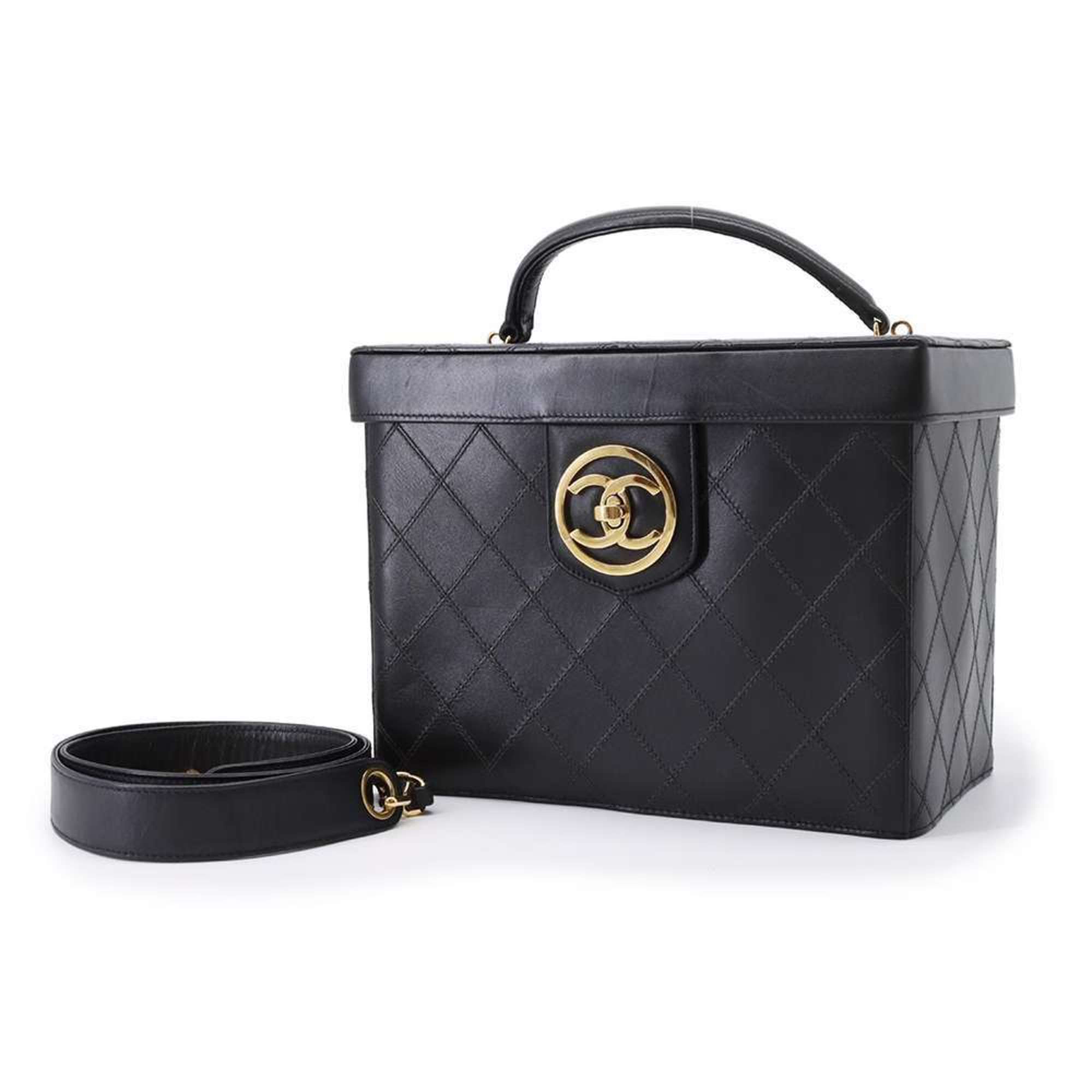 Chanel Vanity Bag Matelasse Coco Mark Bicolor Lambskin CHANEL 2way Shoulder Hand Black