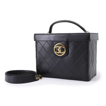 Chanel Vanity Bag Matelasse Coco Mark Bicolor Lambskin CHANEL 2way Shoulder Hand Black