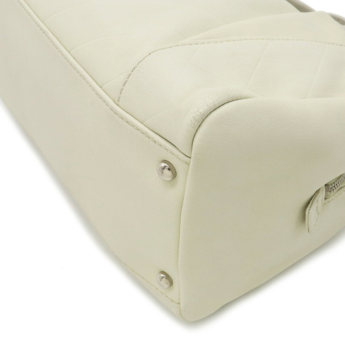 Chanel Chevron V stitch here mark Boston Bag handBag leather ivory A91136