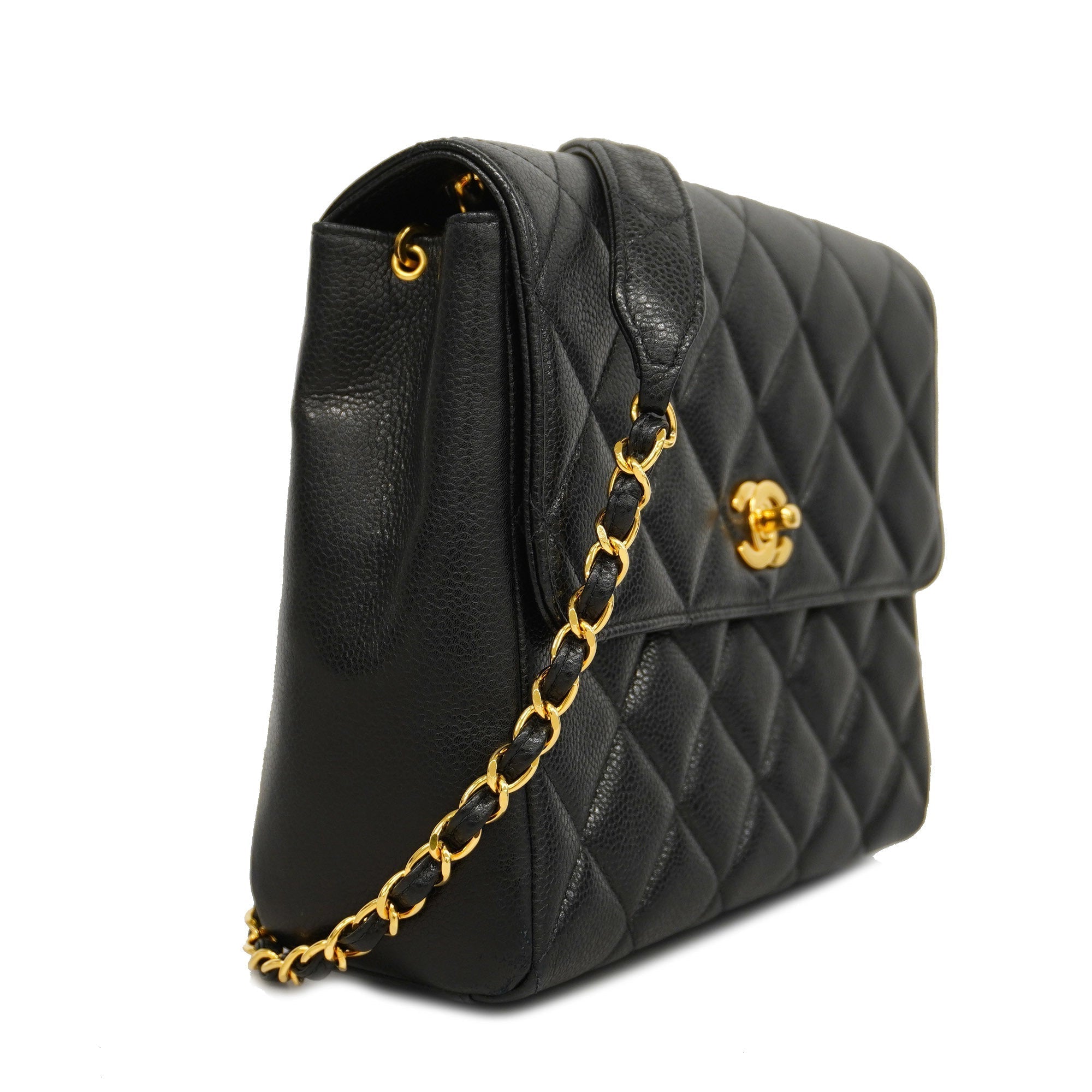 CHANEL   Matelasse Chain Shoulder Women's Caviar Leather Shoulder Bag Black
