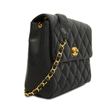CHANEL   Matelasse Chain Shoulder Women's Caviar Leather Shoulder Bag Black