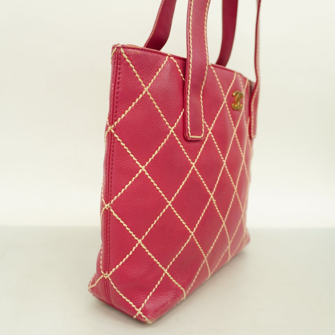 CHANEL   Wild Stitch Tote Bag Women's Leather Pink