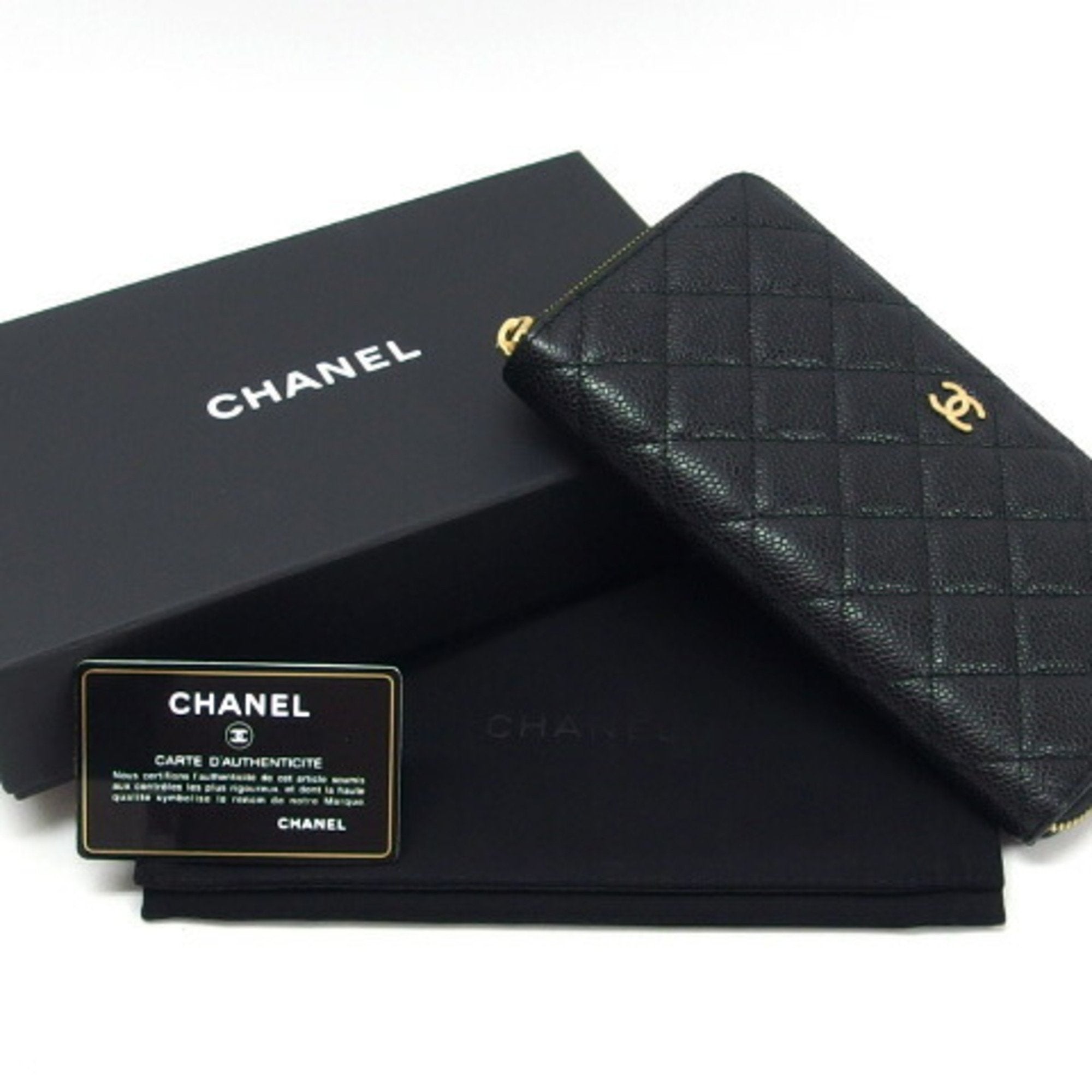 Chanel Matelasse round long wallet caviar skin