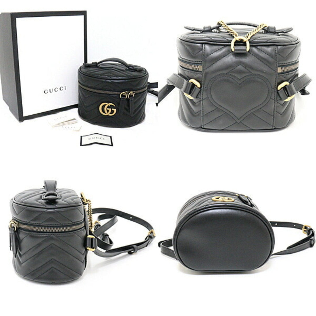 Gucci GG Marmont Mini Backpack 598594 Black Quilted Leather Double G Vanity