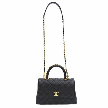 Chanel Coco Handle HandBag Black A92990 Caviar Skin Women's