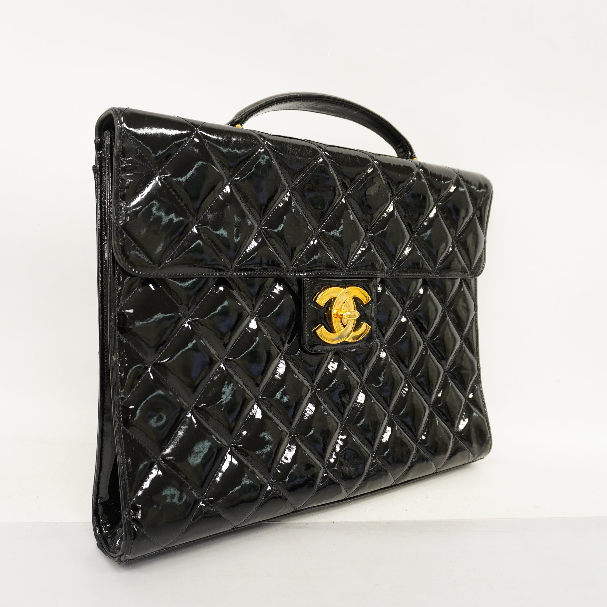 ChanelAuth  Matelasse Business Bag Women's Patent Leather Briefcase Black