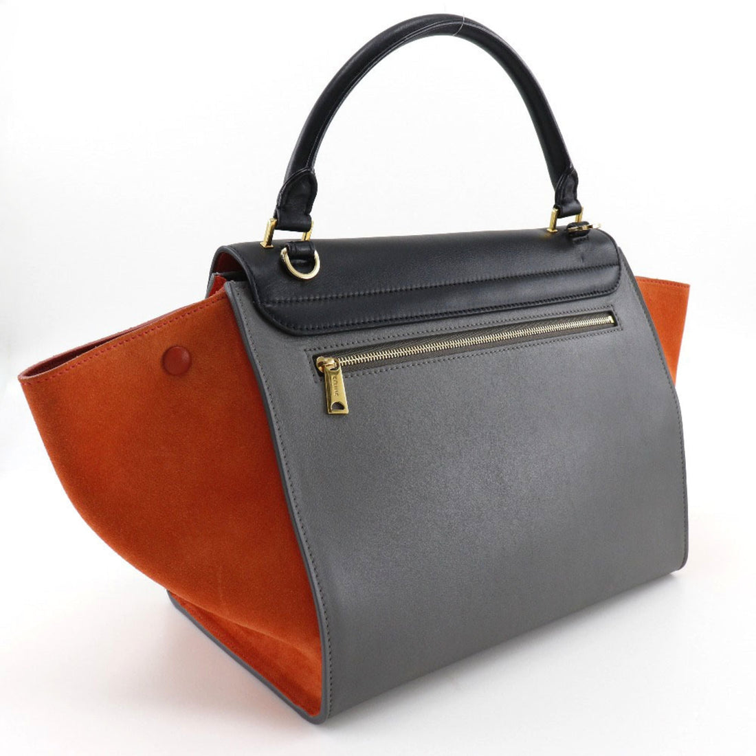 Celine Trapeze Handbag 2WAY Shoulder 169543PTA.25FO Calf x Suede Black/Gray/Orange Ladies