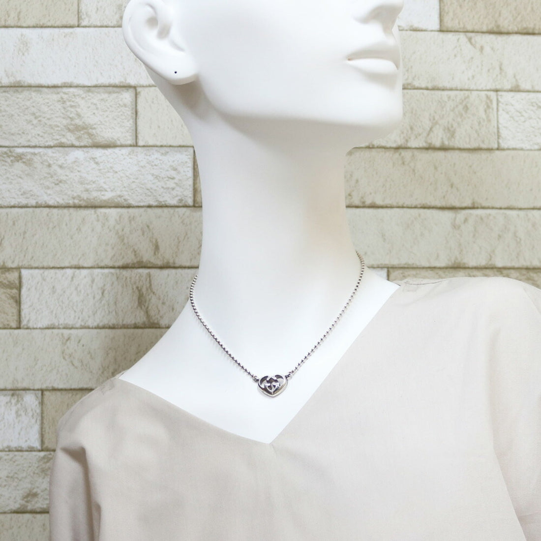 Gucci SV925 Necklace Heart GG Interlocking G Silver Ladies 925